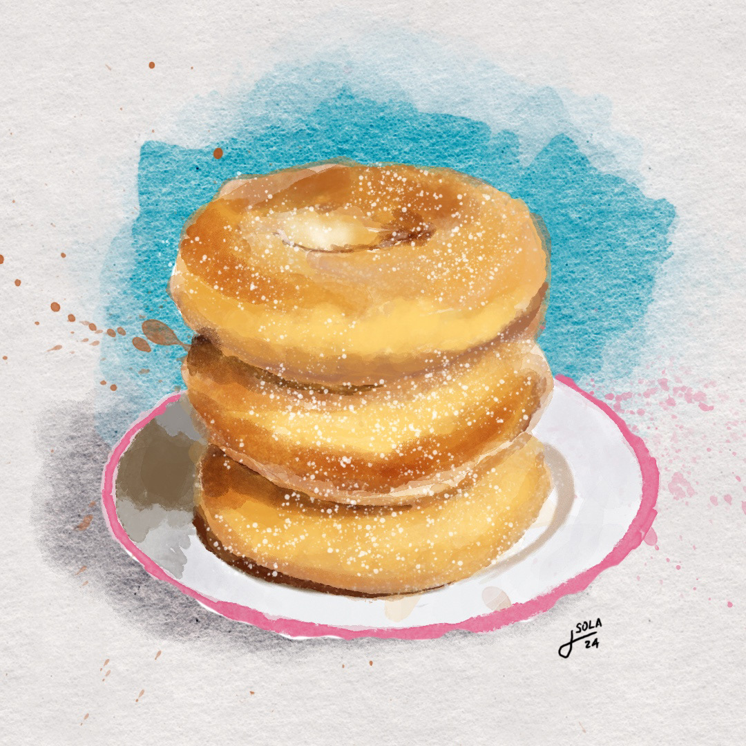 Food illustration of glazed donuts by Javi Sola