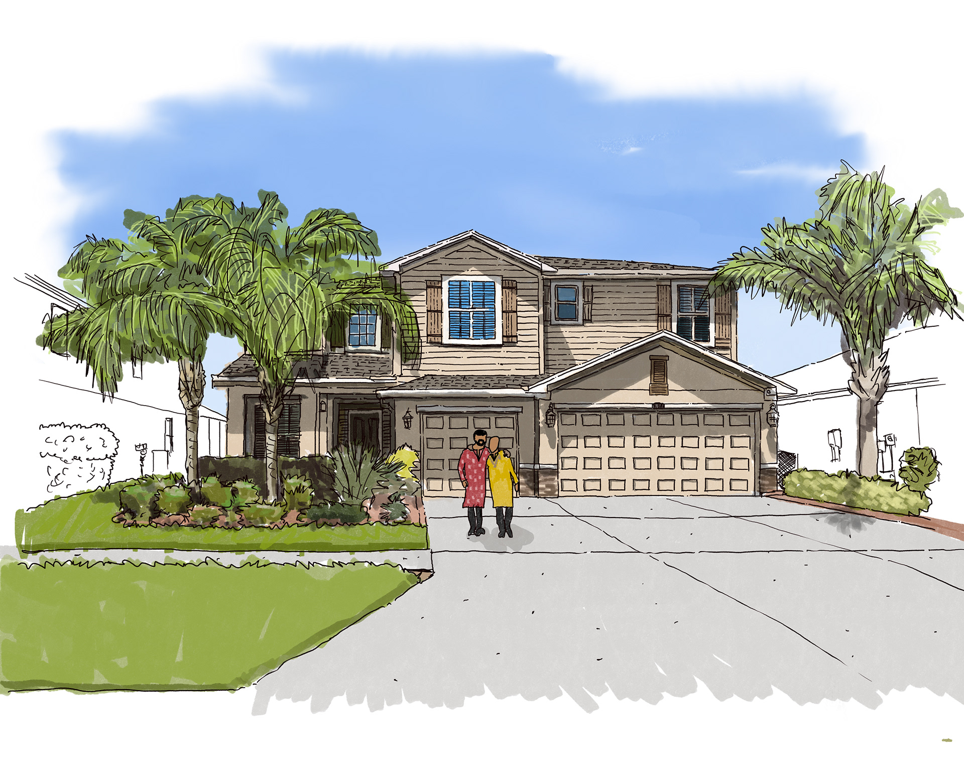 Architectural illustration of a Florida family home by Javi Sola