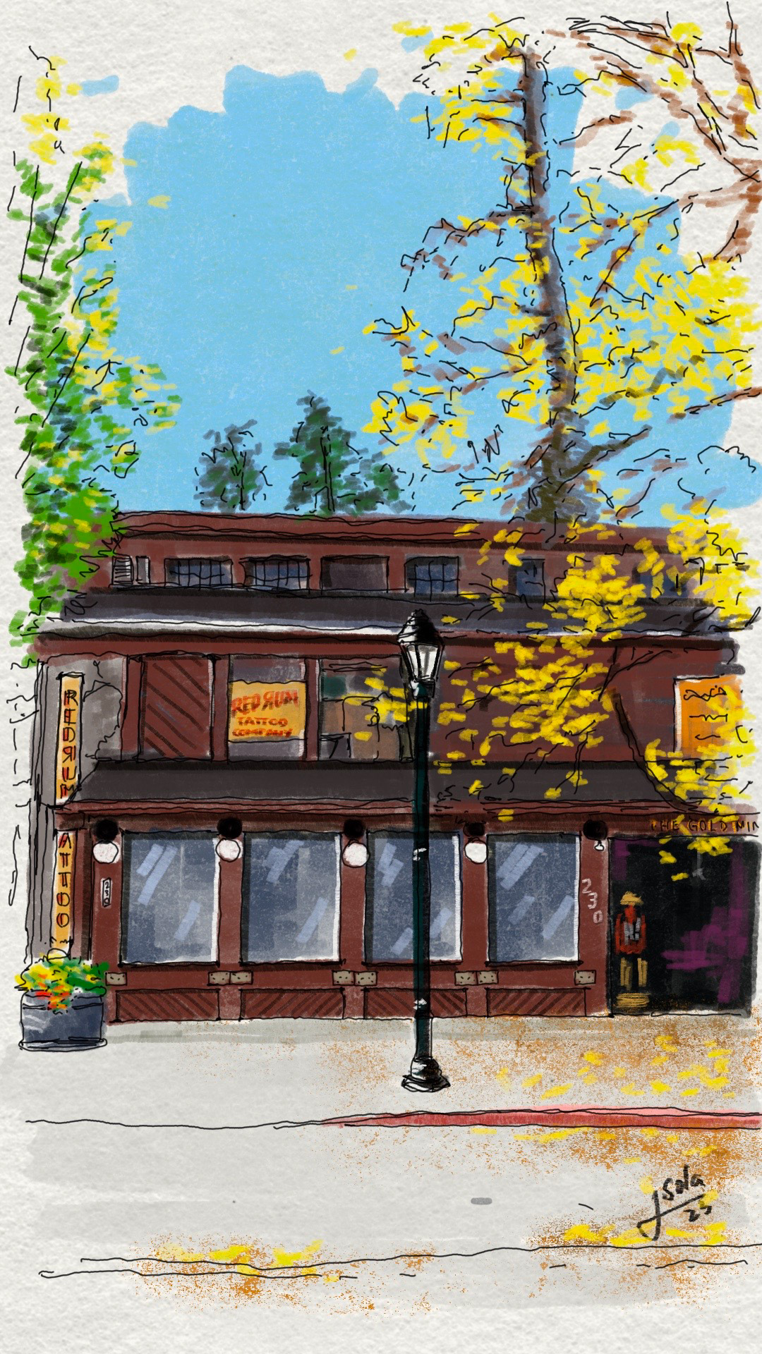 Architectural illustration of a suburban home exterior by Javi Sola