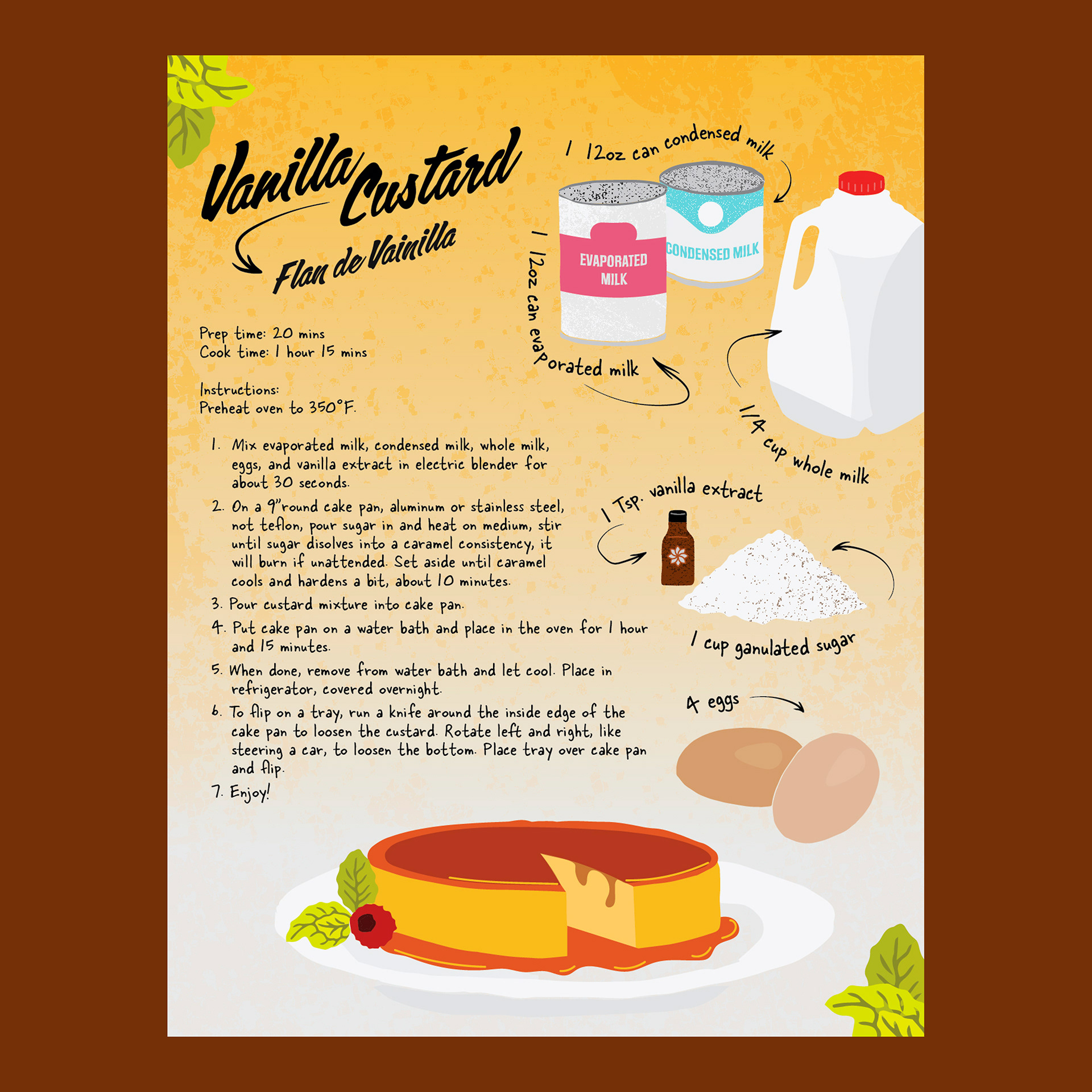 Food illustration of vanilla custard dessert by Javi Sola